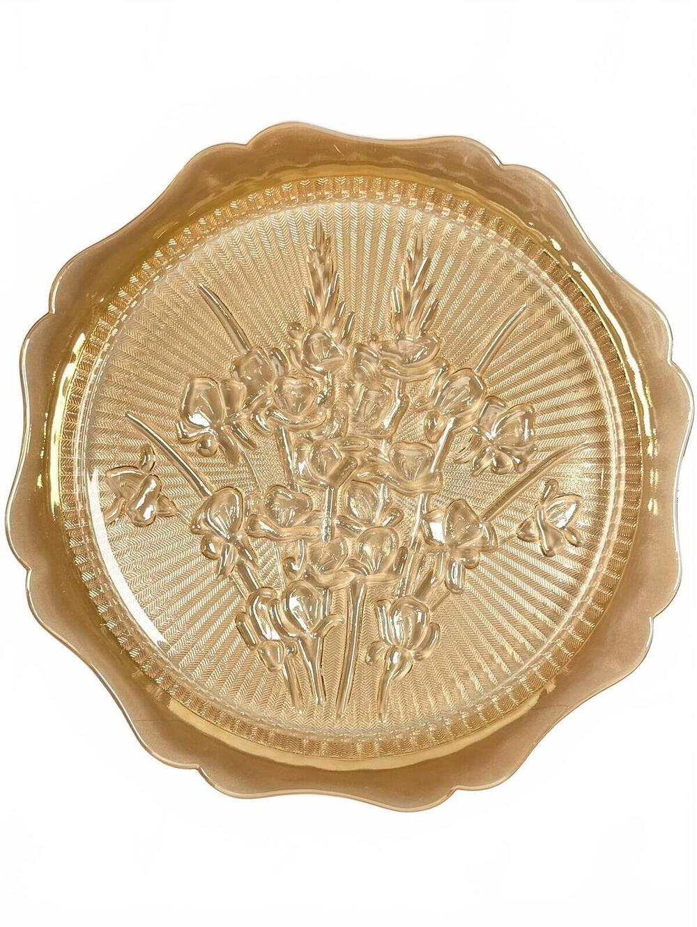 Vintage Jeannette Glass Iris Herringbone Marigold Carnival Glass Plate 12 in